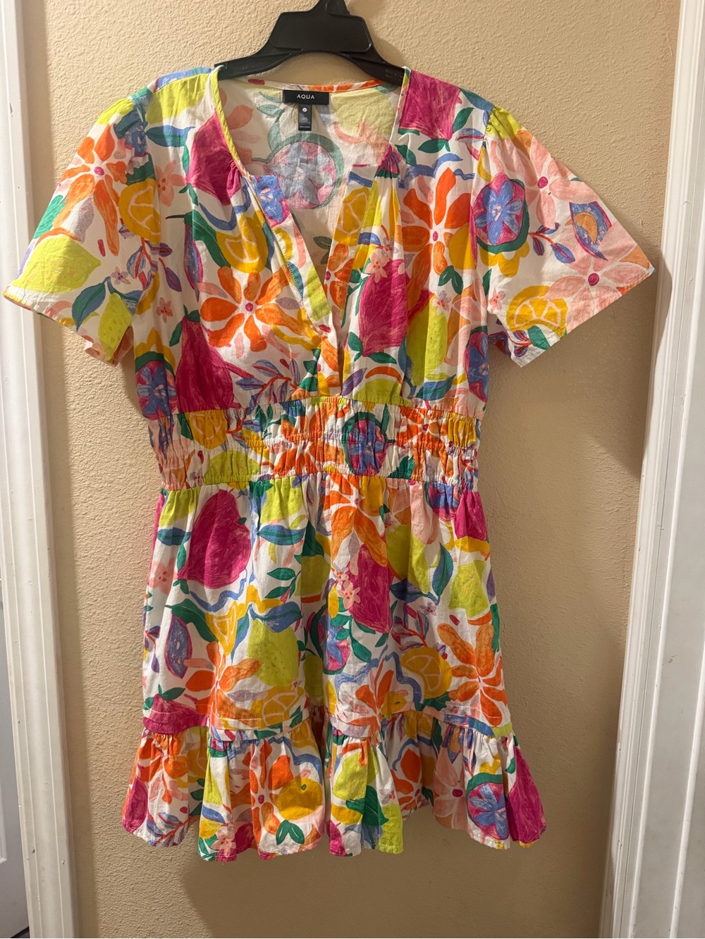 Aqua womans Bright Floral Smocked-Waist Dress in Multi
